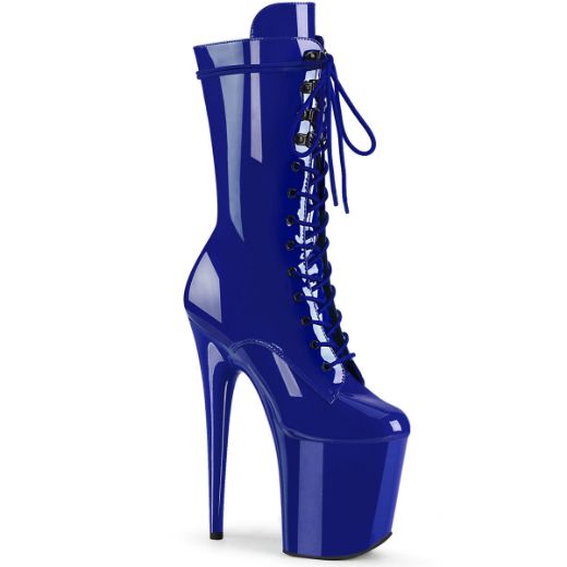 Product image of Pleaser FLAMINGO-1050 Royal Blue Patent/Royal Blue 8 inch (20 cm) Heel 4 inch (10 cm) Platform Lace-Up Glitter Ankle Boot Side Zip