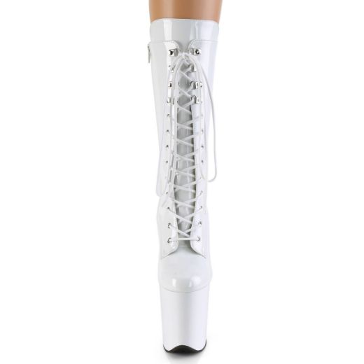 Product image of Pleaser FLAMINGO-1050 White Patent/White 8 inch (20 cm) Heel 4 inch (10 cm) Platform Lace-Up Glitter Ankle Boot Side Zip
