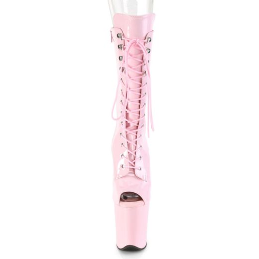 Product image of Pleaser FLAMINGO-1051 Baby Pink Patent/Baby Pink 8 inch (20 cm) Heel 4 inch (10 cm) Platform Lace-Up Glitter Ankle Boot Side Zip