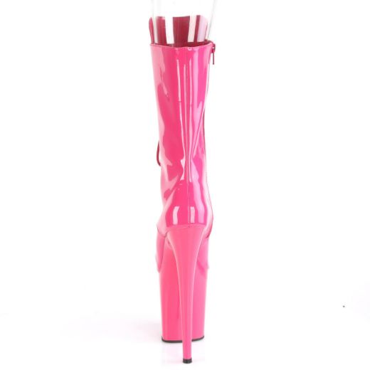 Product image of Pleaser FLAMINGO-1051 Hot Pink Patent/Hot Pink 8 inch (20 cm) Heel 4 inch (10 cm) Platform Lace-Up Glitter Ankle Boot Side Zip