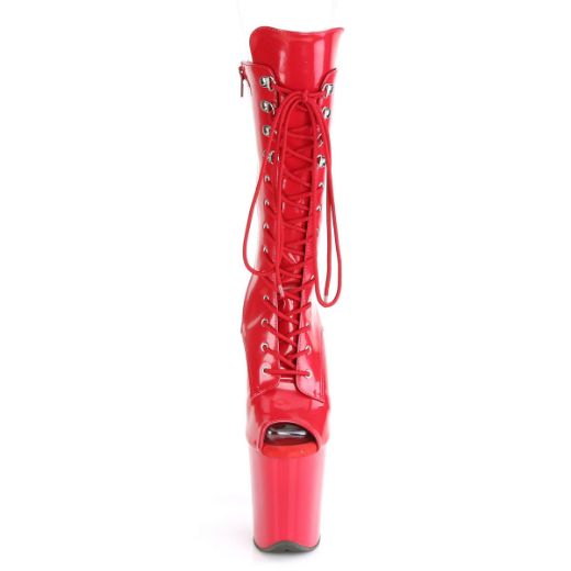 Product image of Pleaser FLAMINGO-1051 Red Patent/Red 8 inch (20 cm) Heel 4 inch (10 cm) Platform Lace-Up Glitter Ankle Boot Side Zip