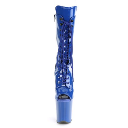 Product image of Pleaser FLAMINGO-1051 Royal Blue Patent/Royal Blue 8 inch (20 cm) Heel 4 inch (10 cm) Platform Lace-Up Glitter Ankle Boot Side Zip