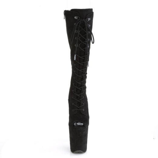 Product image of Pleaser FLAMINGO-2051FS Black Faux Suede/Black Faux Suede 8 inch (20 cm) Heel 4 inch (10 cm) Platform Peep Toe Lace-Up Knee Boot Side Zip