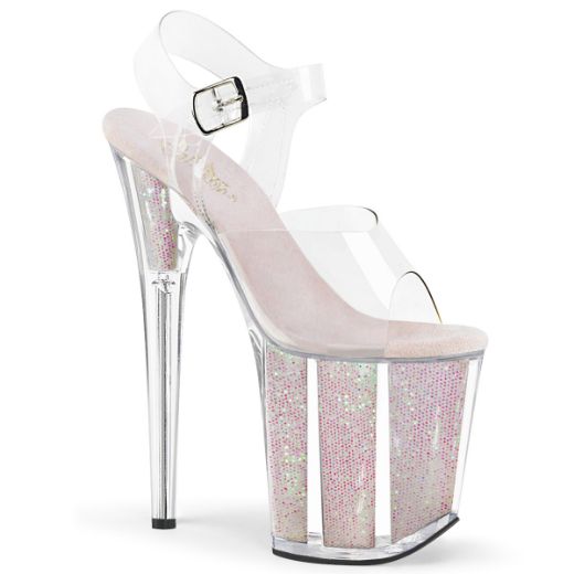 Product image of Pleaser FLAMINGO-808G Clear/Multicolour Glitter Inserts 8 inch (20 cm) Heel 4 inch (10 cm) Platform Ankle Strap Sandal With Glitter Insert Shoes