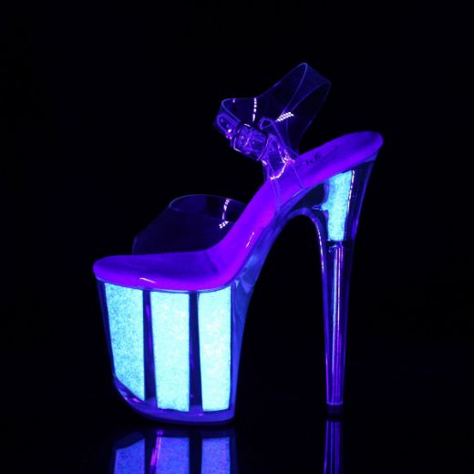 Product image of Pleaser FLAMINGO-808UVG Clear/Neon Multicolour Glitter 8 inch (20 cm) Heel 4 inch (10 cm) Platform Ankle Strap Sandal With Glitter Inserts Shoes
