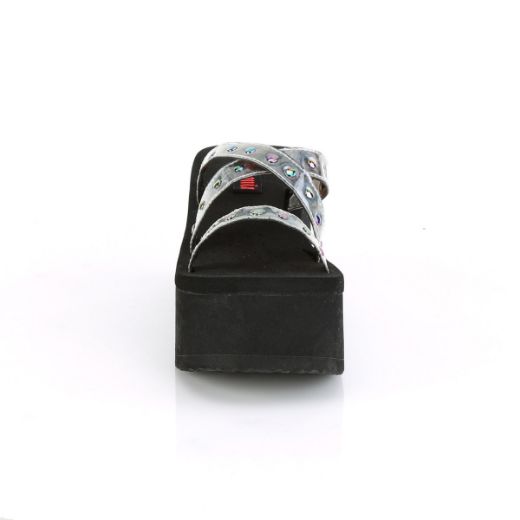 Product image of Demonia FUNN-19 Black Oil Flick Holographic 3 1/2 inch Studs Straps Black Sandal Shoes