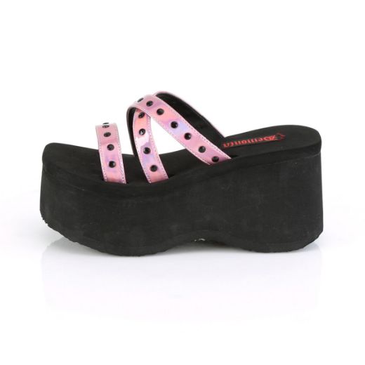 Product image of Demonia FUNN-19 Pink Holographic 3 1/2 inch Studs Straps Black Sandal Shoes