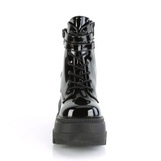 Product image of Demonia SHAKER-52 Black Patent 4 1/2 inch Wedge Platform Ankle Boot Side Zip