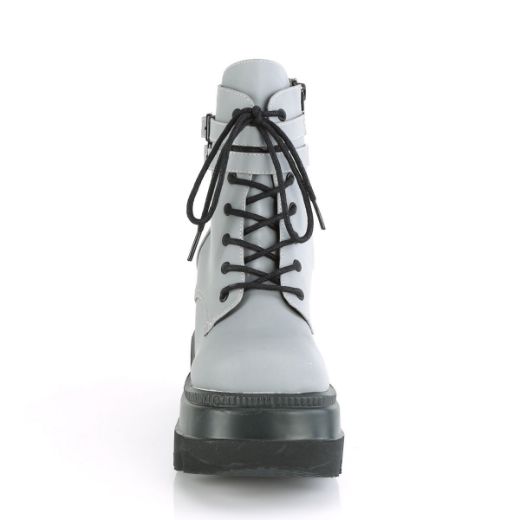 Product image of Demonia SHAKER-52 Grey Reflective 4 1/2 inch Wedge Platform Ankle Boot Side Zip