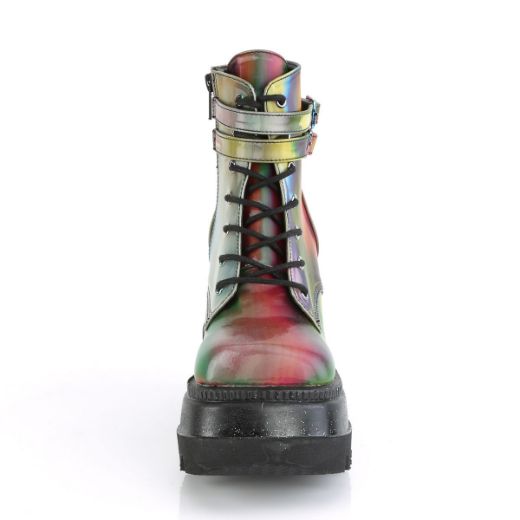 Product image of Demonia SHAKER-52 Rainbow Reflective 4 1/2 inch Wedge Platform Ankle Boot Side Zip