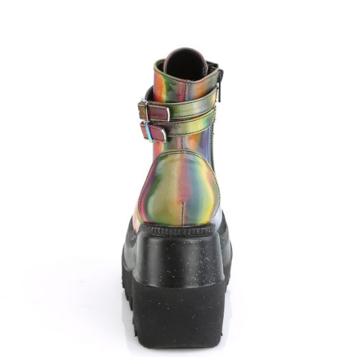 Product image of Demonia SHAKER-52 Rainbow Reflective 4 1/2 inch Wedge Platform Ankle Boot Side Zip