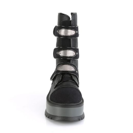 Product image of Demonia SLACKER-101 Black Vegan Faux Leather-Canvas 2 inch Platform Lace-Up Mid-Calf Boot Back Zip