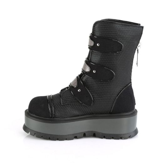 Product image of Demonia SLACKER-101 Black Vegan Faux Leather-Canvas 2 inch Platform Lace-Up Mid-Calf Boot Back Zip