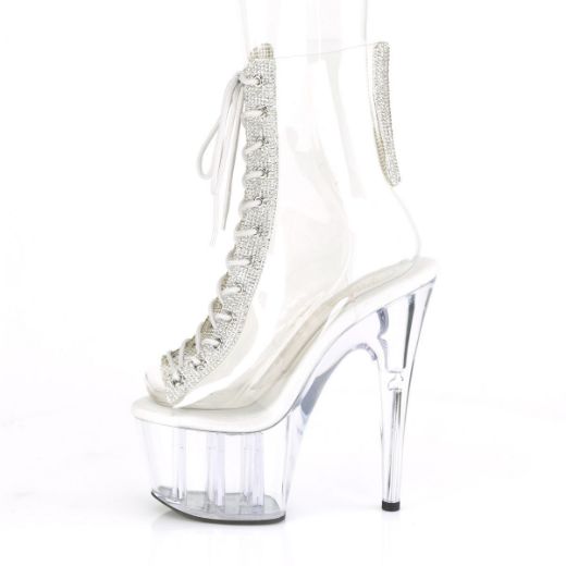 Product image of Pleaser ADORE-1016C-2 Clear-Rhinestones/Clear 7 inch Heel 2 3/4 inch Platform Open Toe/Heel Lace-Up Ankle Boot With Rhinestones