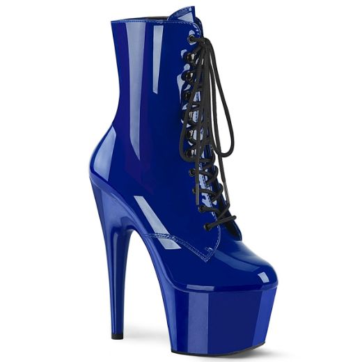 Product image of Pleaser ADORE-1020 Royal Blue Patent/Royal Blue 7 inch (17.8 cm) Heel 2 3/4 inch (7 cm) Platform Lace-Up Front Ankle Boot Side Zip
