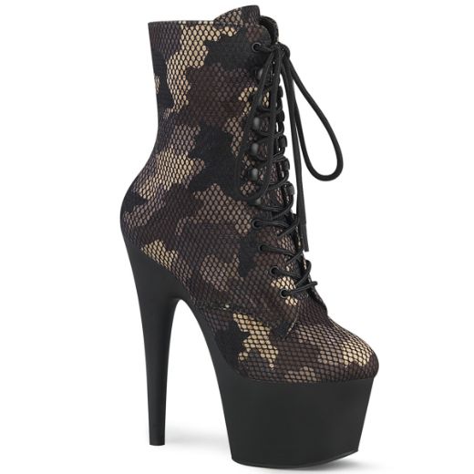 Product image of Pleaser ADORE-1020CM Green Camouflage-Mesh/Black Matte 7 inch (17.8 cm) Heel 2 3/4 inch (7 cm) Platform Lace-Up Front Ankle Boot Side Zip