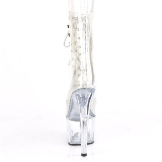 Product image of Pleaser ADORE-1021C Clear/Clear 7 inch (17.8 cm)  Heel 2 3/4 inch (7 cm) Platform Peep Toe Lace-Up Front Ankle Boot