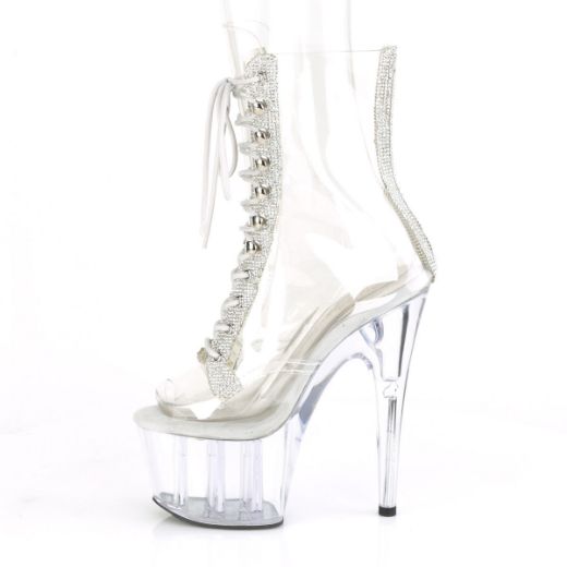 Product image of Pleaser ADORE-1021C-2 Clear-Rhinestones/Clear 7 inch (17.8 cm) Heel 2 3/4 inch (7 cm) Platform Peep Toe Lace-Up Front Ankle Boot With Rhinestones