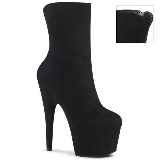 Product image of Pleaser ADORE-1042 Black Faux Suede/Black Faux Suede 7 inch (17.8 cm) Heel 2 3/4 inch (7 cm) Platform Ankle Boot Inside Zip