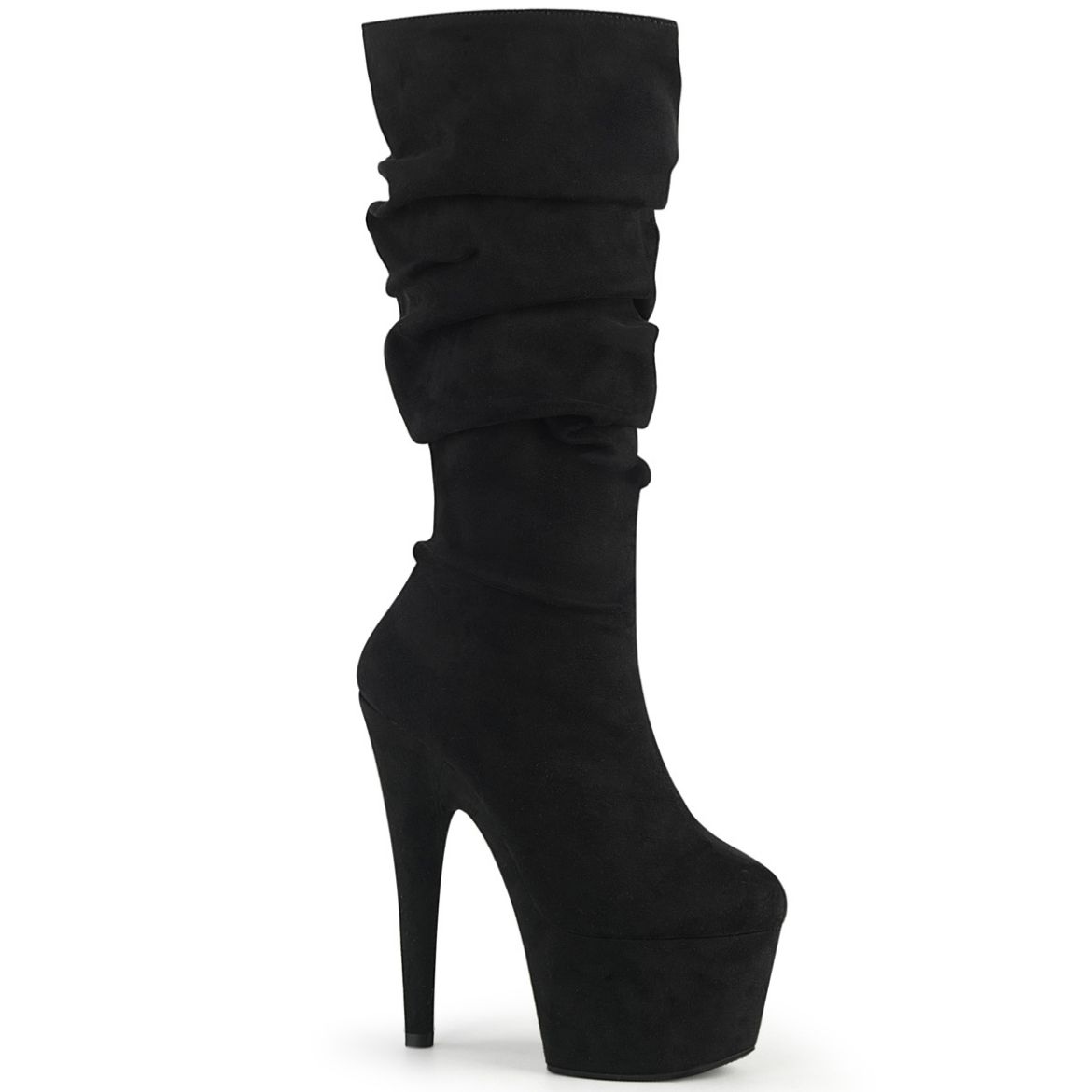 Product image of Pleaser ADORE-1061 Black Faux Suede/Black Faux Suede 7 inch (17.8 cm) Heel 2 3/4 inch (7 cm) Platform Slouch Mid-Calf Boot Inside Zip