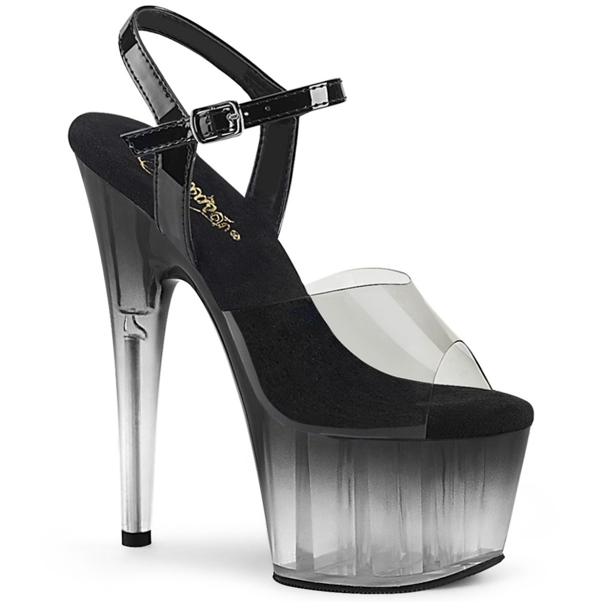 Product image of Pleaser ADORE-708T-2 Smoke-Black/Black-Clear Ombre 7 inch (17.8 cm) Heel 2 3/4 inch (7 cm) Platform Ombre Ankle Strap Sandal Shoes