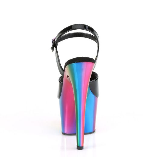 Product image of Pleaser ADORE-709RC Black Patent/Rainbow Chrome 7 inch (17.8 cm) Heel 2 3/4 inch (7 cm) Chrome Plated Platform Ankle Strap Sandal Shoes