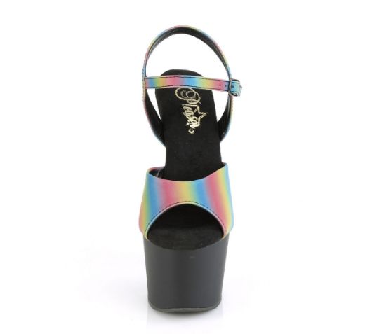 Product image of Pleaser ADORE-709REFL-02 Rainbow Reflective/Black Matte 7 inch (17.8 cm) Heel 2 3/4 inch (7 cm) Platform Ankle Strap Sandal With Reflective Effect Shoes