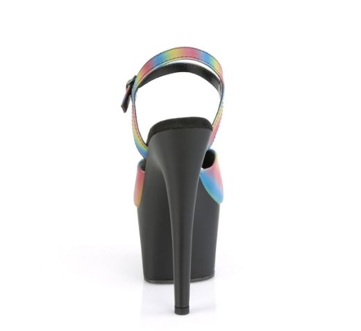 Product image of Pleaser ADORE-709REFL-02 Rainbow Reflective/Black Matte 7 inch (17.8 cm) Heel 2 3/4 inch (7 cm) Platform Ankle Strap Sandal With Reflective Effect Shoes