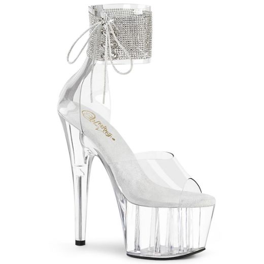 Product image of Pleaser ADORE-724RS Clear/Clear 7 inch (17.8 cm) Heel 2 3/4 inch (7 cm) Platform Ankle Cuff Sandal With Rhinestones Back Zip Shoes
