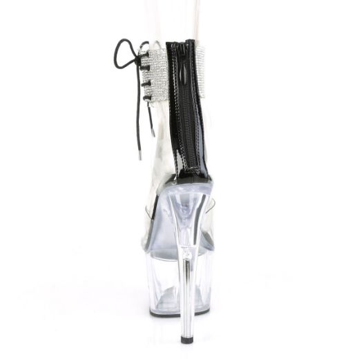 Product image of Pleaser ADORE-724RS Clear-Black/Clear 7 inch (17.8 cm) Heel 2 3/4 inch (7 cm) Platform Ankle Cuff Sandal With Rhinestones Back Zip Shoes