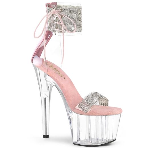 Product image of Pleaser ADORE-727RS Clear-Baby Pink/Clear 7 inch (17.8 cm) Heel 2 3/4 inch (7 cm) Platform Ankle Cuff Sandal With Rhinestones Back Zip