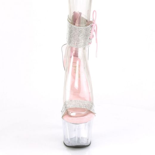 Product image of Pleaser ADORE-727RS Clear-Baby Pink/Clear 7 inch (17.8 cm) Heel 2 3/4 inch (7 cm) Platform Ankle Cuff Sandal With Rhinestones Back Zip