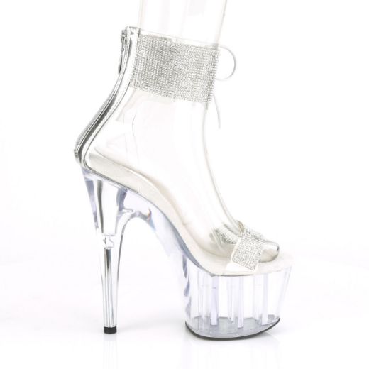Product image of Pleaser ADORE-727RS Clear-Silver/Clear 7 inch (17.8 cm) Heel 2 3/4 inch (7 cm) Platform Ankle Cuff Sandal With Rhinestones Back Zip