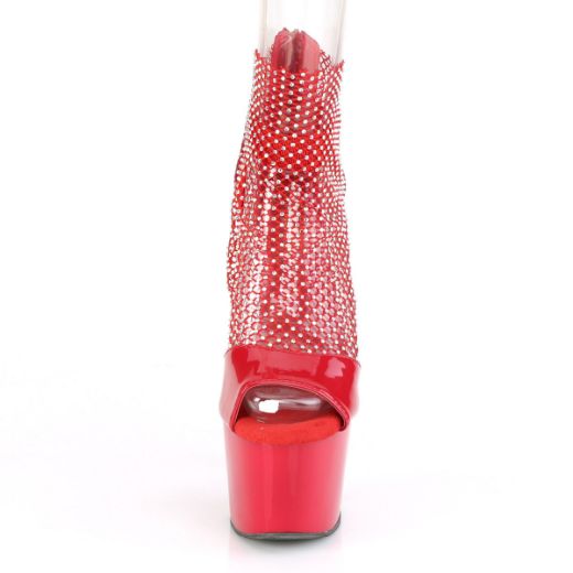 Product image of Pleaser ADORE-765RM Red Patent-Rhinestones Mesh/Red 7 inch (17.8 cm) Heel 2 3/4 inch (7 cm) Platform Close Back Shootie Sandal Back Zip Shoes