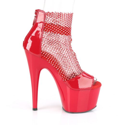 Product image of Pleaser ADORE-765RM Red Patent-Rhinestones Mesh/Red 7 inch (17.8 cm) Heel 2 3/4 inch (7 cm) Platform Close Back Shootie Sandal Back Zip Shoes