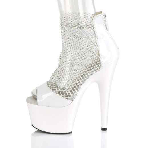 Product image of Pleaser ADORE-765RM White Patent-Rhinestones Mesh/White 7 inch (17.8 cm) Heel 2 3/4 inch (7 cm) Platform Close Back Shootie Sandal Back Zip Shoes