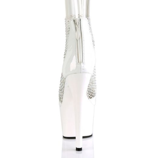 Product image of Pleaser ADORE-765RM White Patent-Rhinestones Mesh/White 7 inch (17.8 cm) Heel 2 3/4 inch (7 cm) Platform Close Back Shootie Sandal Back Zip Shoes