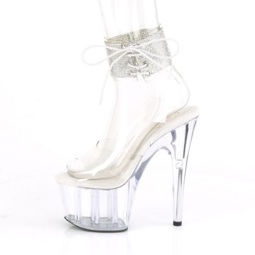 Product image of Pleaser ADORE-791-2RS Clear/Clear 7 inch (17.8 cm) Heel 2 3/4 inch (7 cm) Platform Ankle Cuff Sandal With Rhinestones Shoes