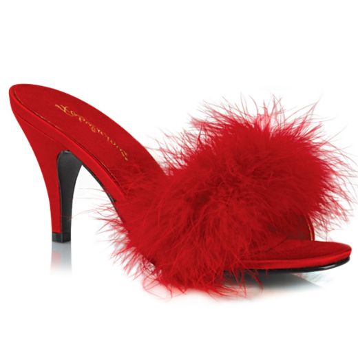 Product image of Fabulicious AMOUR-03 Red Polyurethane (Pu)-Faux Fur 3 inch (7.6 cm) Classic Faux Feathers Slipper