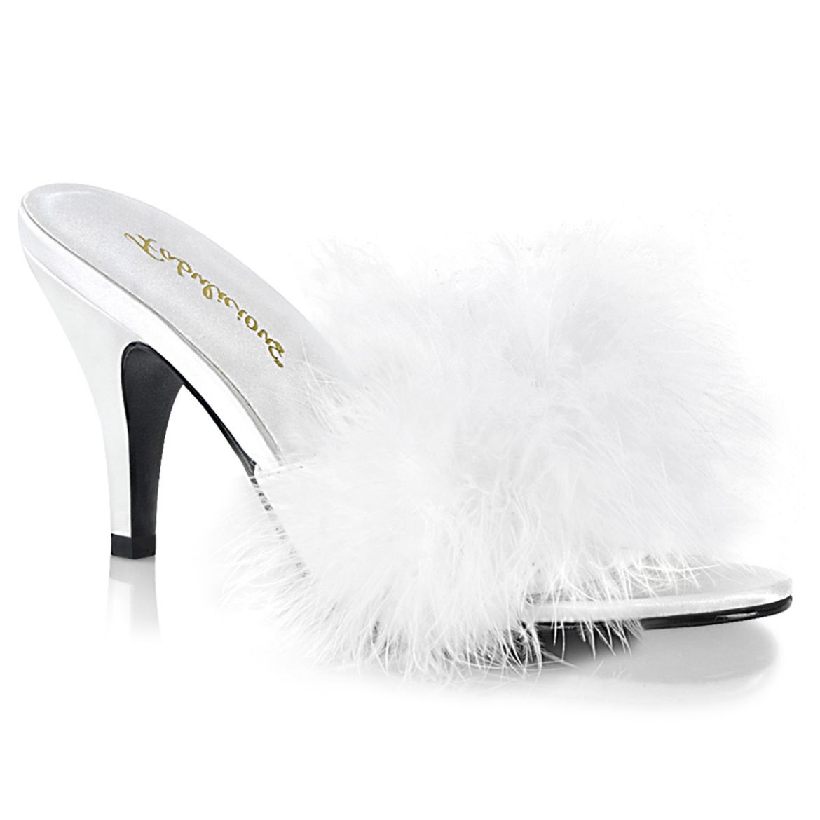 Product image of Fabulicious AMOUR-03 White Polyurethane (Pu)-Faux Fur 3 inch (7.6 cm) Classic Faux Feathers Slipper