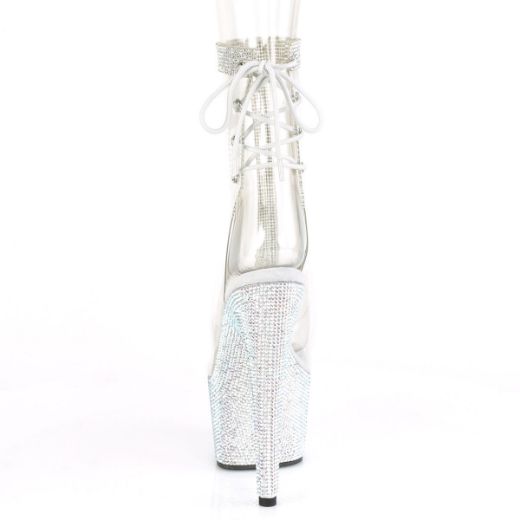 Product image of Pleaser BEJEWELED-1018C-2RS Clear/Silver Rhinestones 7 inch (17.8 cm) Heel 2 3/4 inch (7 cm) Platform Open Toe/Heel Ankle Boot With Rhinestones