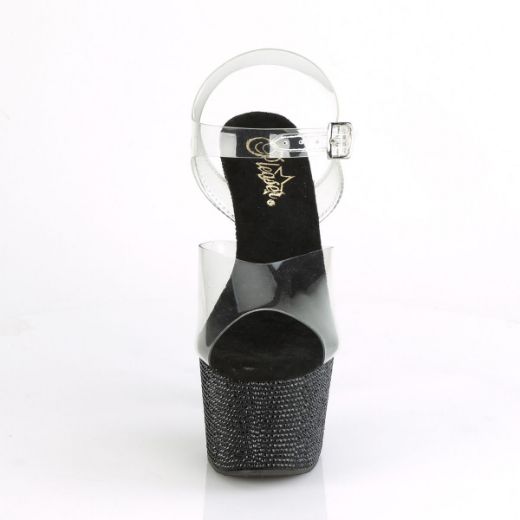 Product image of Pleaser BEJEWELED-708DM Clear/Black Rhinestones 7 inch (17.8 cm) Heel 2 3/4 inch (7 cm) Platform Ankle Strap Sandal With Rhinestones Shoes