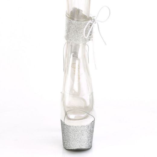 Product image of Pleaser BEJEWELED-724RS Clear/Silver Rhinestones 7 inch (17.8 cm) Heel 2 3/4 inch (7 cm) Platform Ankle Cuff Sandal With Rhinestones Back Zip
