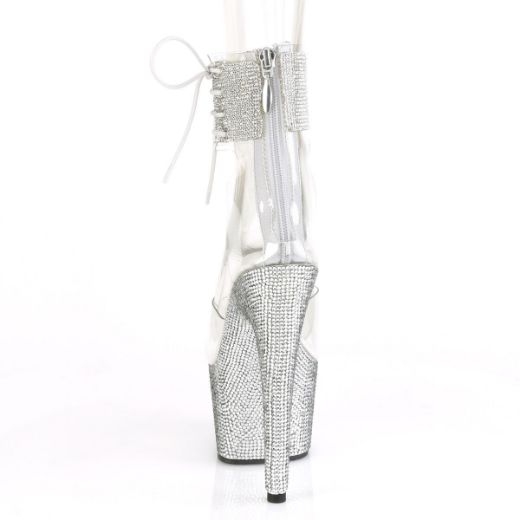 Product image of Pleaser BEJEWELED-724RS Clear/Silver Rhinestones 7 inch (17.8 cm) Heel 2 3/4 inch (7 cm) Platform Ankle Cuff Sandal With Rhinestones Back Zip