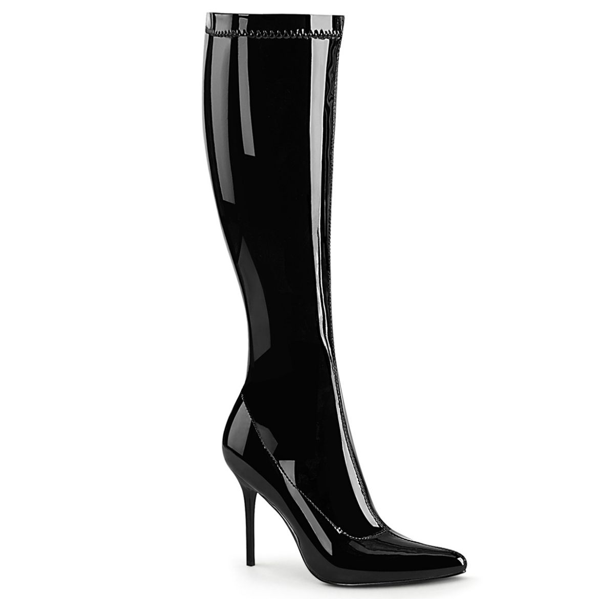 Product image of Pleaser CLASSIQUE-2000 Black Stretch Patent 4 inch (10.2 cm) Heel Stretch Knee Boot Side Zip Knee High Boot