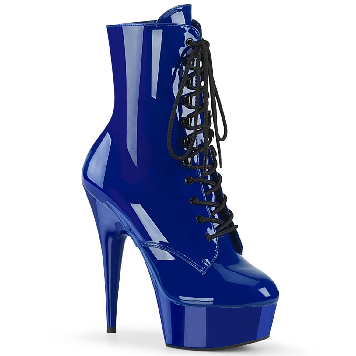 Product image of Pleaser DELIGHT-1020 Royal Blue Patent/Royal Blue 6 inch (15.2 cm) Heel 1 3/4 inch (4.5 cm) Platform Lace-Up Front Ankle Boot Side Zip