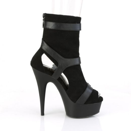Product image of Pleaser DELIGHT-1037 Black Faux Suede-Faux Leather/Black Matte 6 inch (15.2 cm) Heel 1 3/4 inch (4.5 cm) Platform Peep Toe Ankle Boot Back Zip