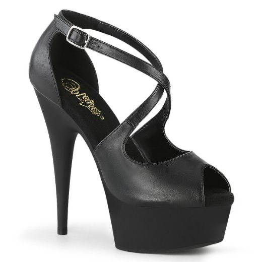 Product image of Pleaser DELIGHT-621 Black Faux Leather/Black Matte 6 inch (15.2 cm) Heel 1 3/4 inch (4.5 cm) Platform Peep Toe Criss Cross Sandal Shoes