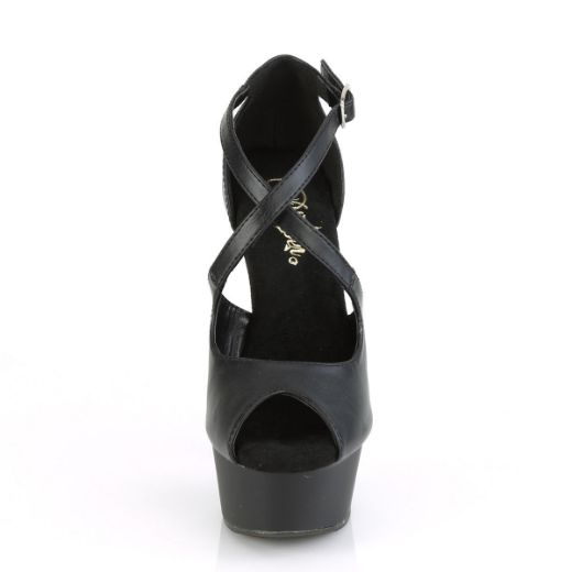 Product image of Pleaser DELIGHT-621 Black Faux Leather/Black Matte 6 inch (15.2 cm) Heel 1 3/4 inch (4.5 cm) Platform Peep Toe Criss Cross Sandal Shoes