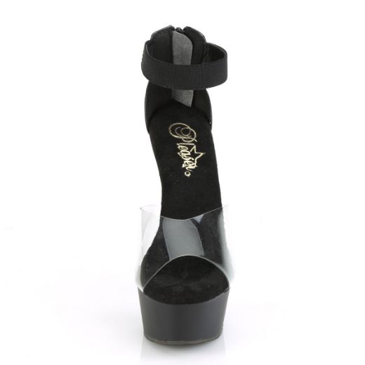 Product image of Pleaser DELIGHT-624 Clear-Black Elastic Band/Black Matte 6 inch (15.2 cm) Heel 1 3/4 inch (4.5 cm) Platform Close Back Ankle Strap Sandal Back Zip Shoes